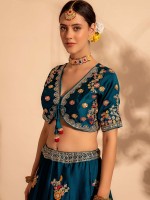 Peacock Blue Premium Organza Readymade Lehenga Choli